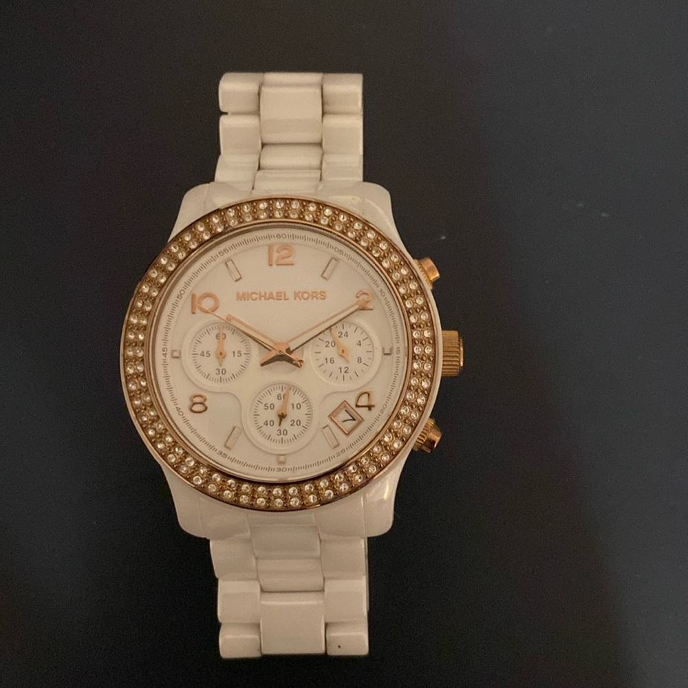 Michael Kors Ladies White Ceramic Chronograph Watch